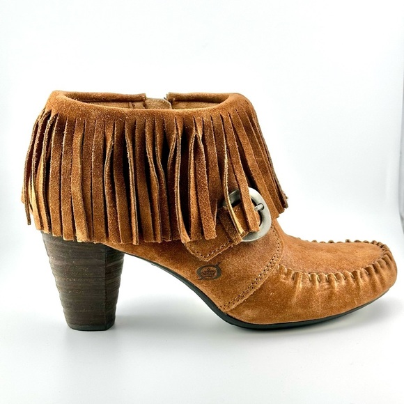 Born Women’s Brown Suede Thora Moccosin Fringed Zip Booties, Size 7 - Picture 4 of 11